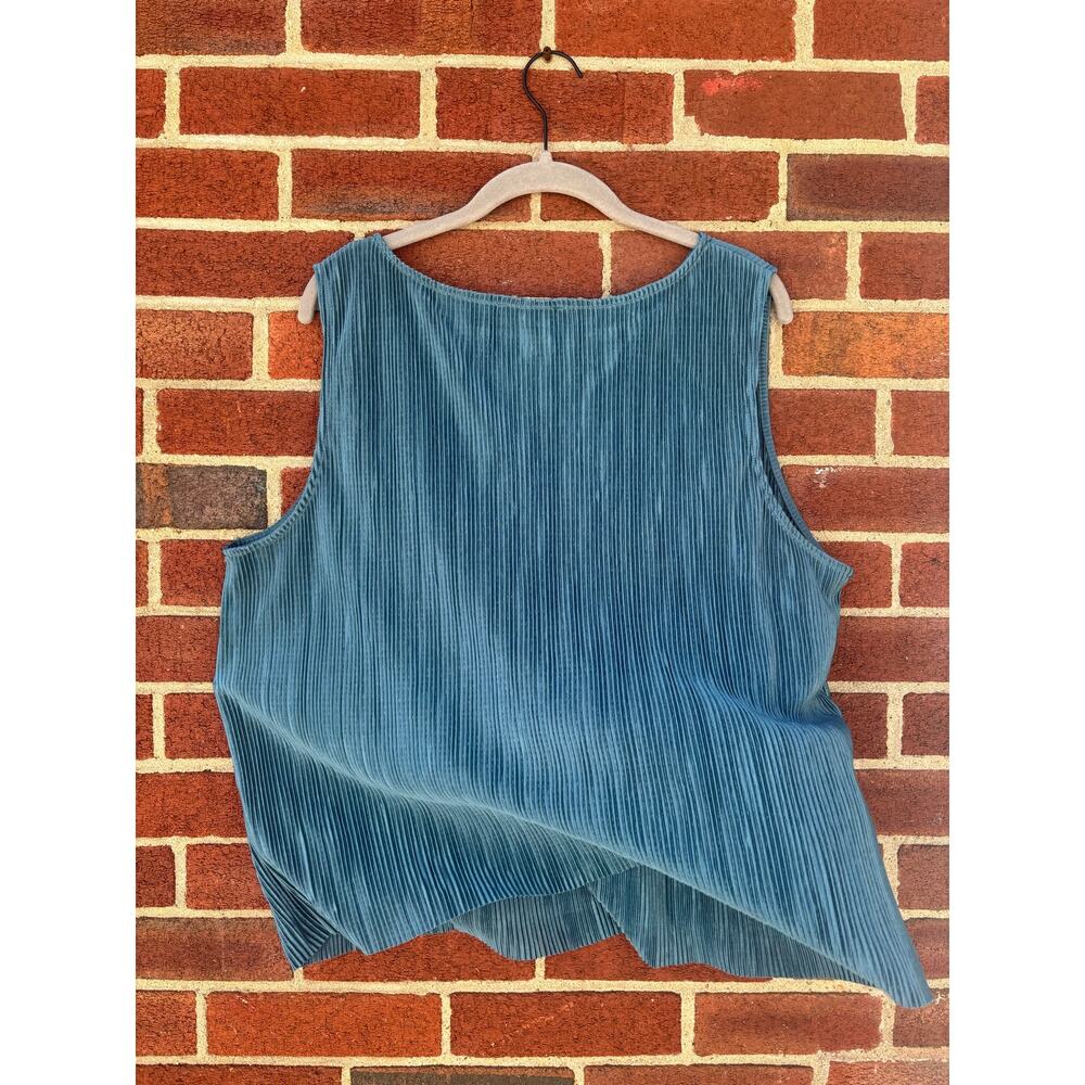 Rachel Zoe Blue Pleated Velvet Sleeveless Tank Top XL Textured Stretch Blouse - Picture 10 of 12